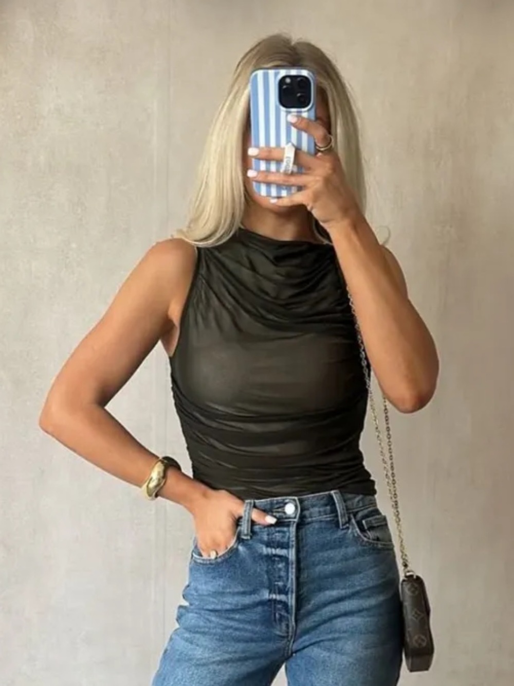 Mesh tank top olive green